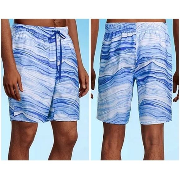 NWT Outdoor Oasis Mens Swim Trunks Shorts Size 2XLT Big & Tall Blue White Marble - Picture 3 of 10